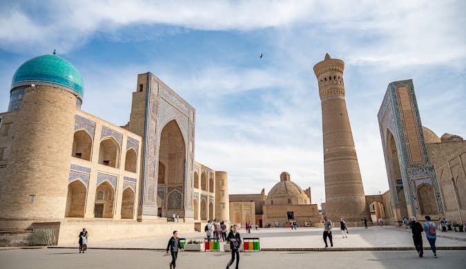 A panoramic view of the ancient city of Bukhara at sunset